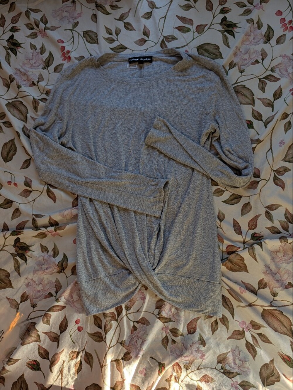 Catherine Malandrino Heather Gray Twist-Front Long Sleeve Tee